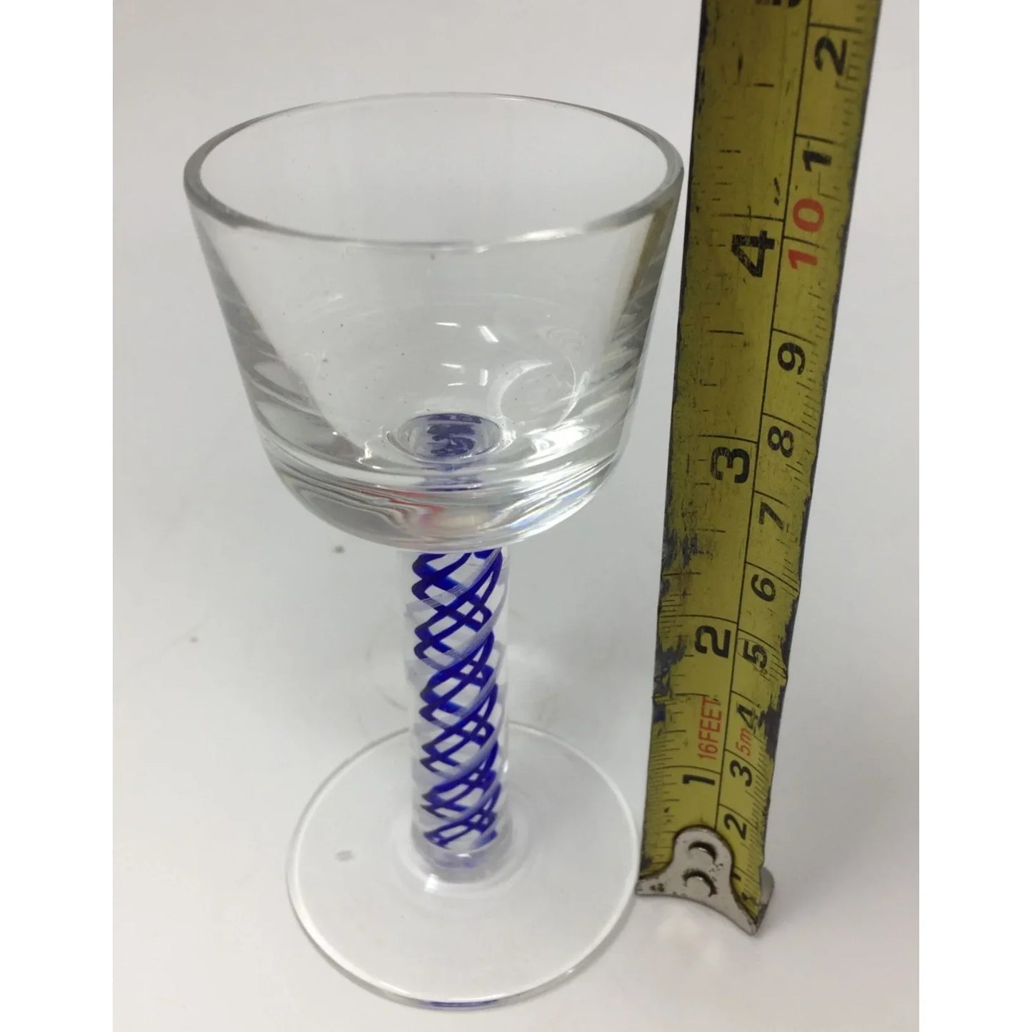 Vintage Blue/Clear Set of 5 Drinking Glasses (About 4" Tall) - A+ Stuff