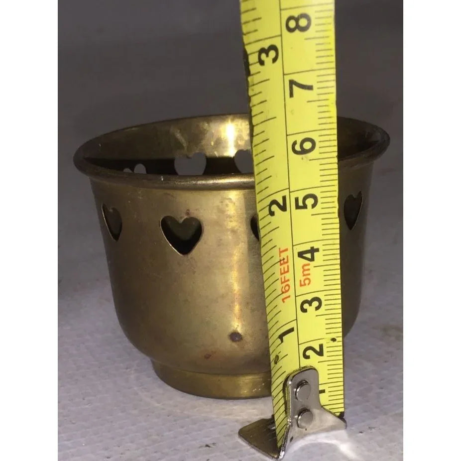 Vintage Small Brass Tea Light Votive Candle Holder With Heart Cutouts - A+ Stuff
