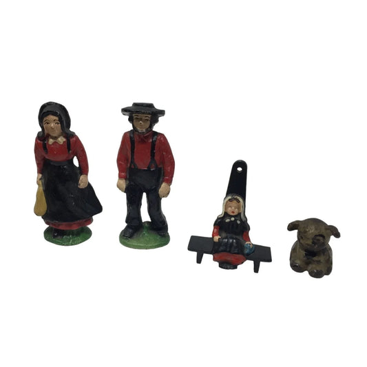 Vintage Cast Iron Amish Family- Mom, Dad, Girl & Dog - A+ Stuff