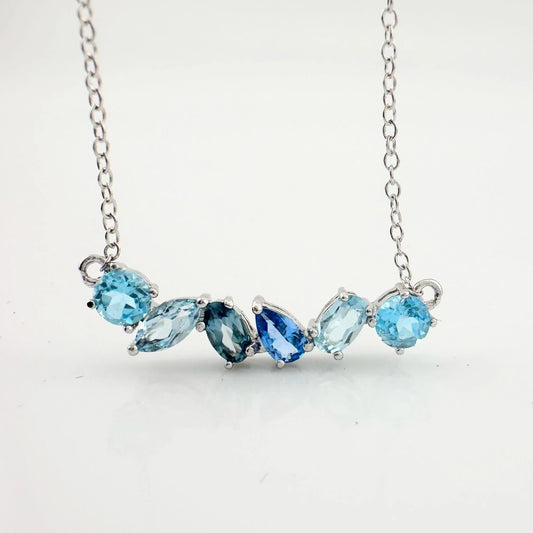Beautiful Shades of Blue Natural Topaz (1.5 ct) Designer Necklace .925 Sterling Silver Setting - A+ Stuff