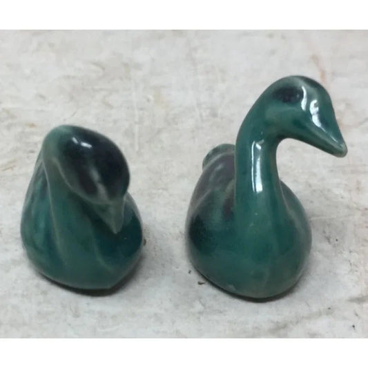 Two Vintage Small Miniature Glazed Duck Bird Figurines- Made in Germany - A+ Stuff