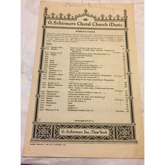 Vintage G. Schirmer's Choral Church Music Sheet music - A+ Stuff