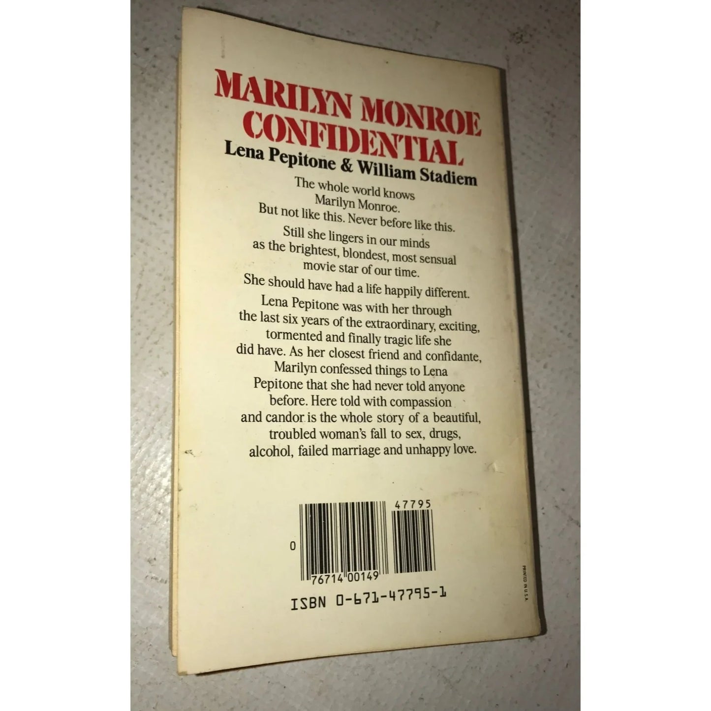 Marilyn Monroe Confidential By Lena Pepitone And William Stadiem Vintage Paperback Book - A+ Stuff