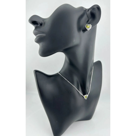 Beautiful Green Peridot Heart Necklace and Earrings Set - A+ Stuff