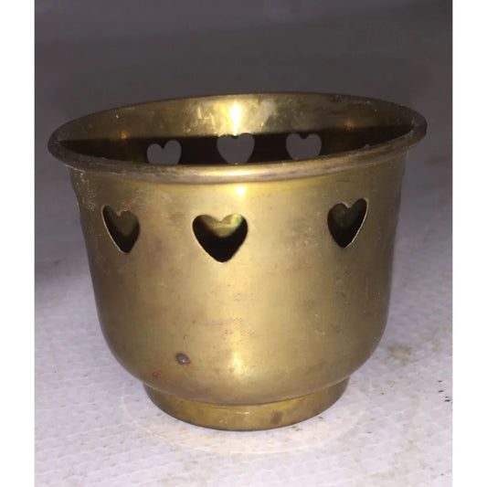 Vintage Small Brass Tea Light Votive Candle Holder With Heart Cutouts - A+ Stuff