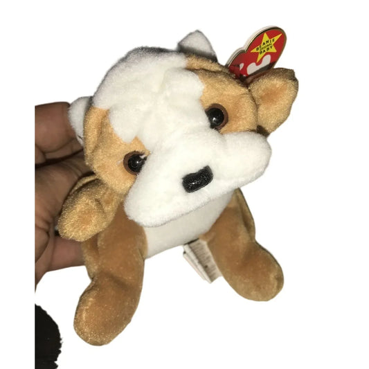 Vintage TY Beanie Original Baby with Errors- Wrinkles the Dog Brown/White Bulldog - A+ Stuff