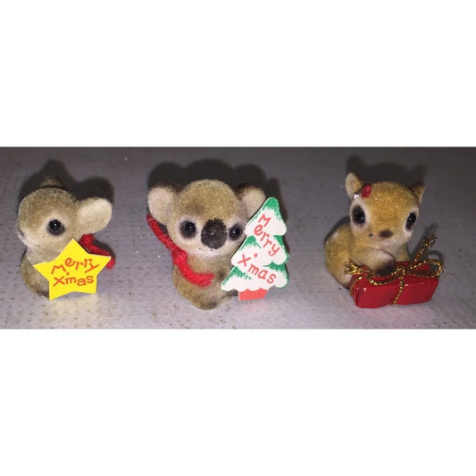 Set of 3 Vintage Miniature Fuzzy Animal Christmas Figurines - A+ Stuff