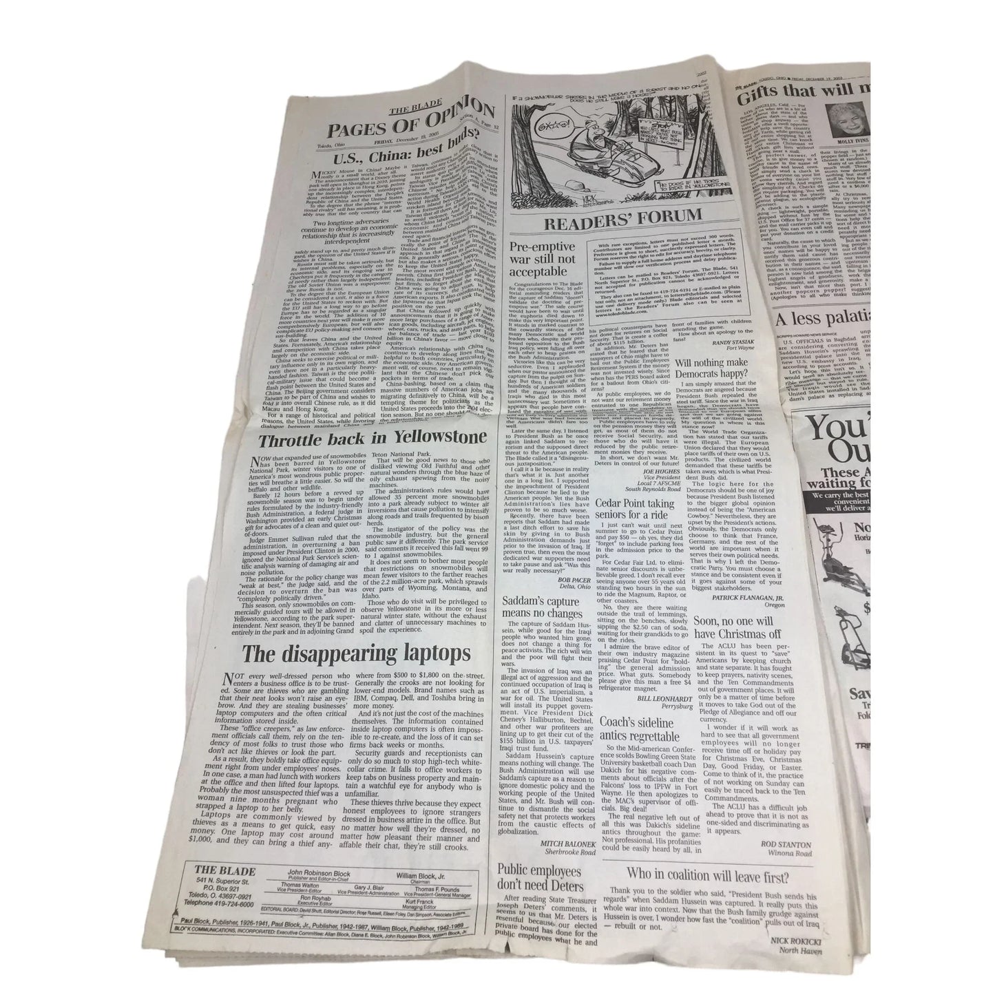 Vintage Newspaper- The Blade One Of America's Great Newspapers- Fri. Dec. 19, 2003 - A+ Stuff