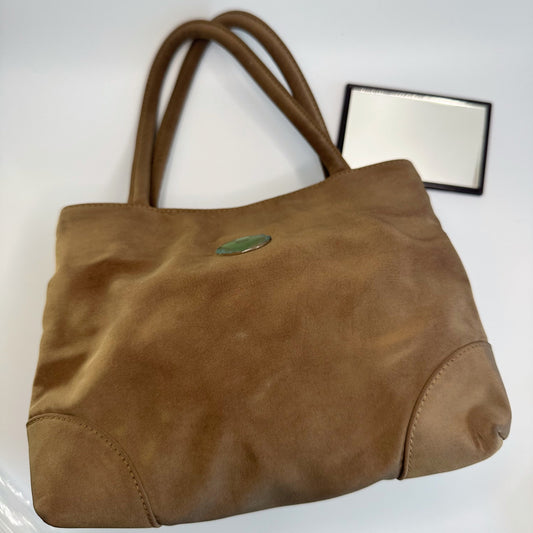 Botega Veneta brown nylon mini handbag tote with one sided make up mirror