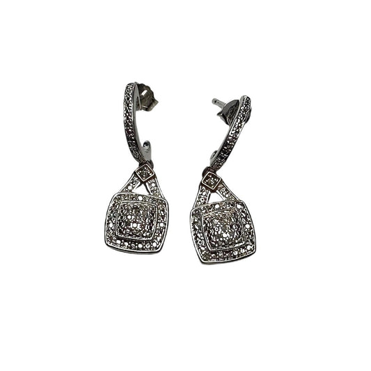 1/4 Carat Diamond Cushion Cut Dangle Earrings -Rhodium Plated Brass