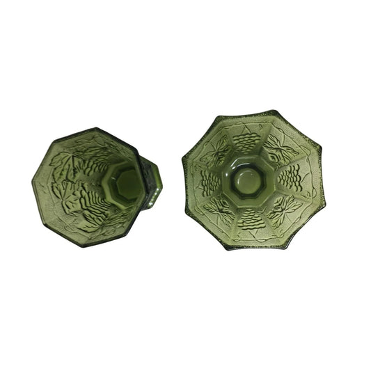 Anchor Hocking Green Glass Candy Dish and Vase With Grapes and Leaves anchor hocking A+ Stuff
