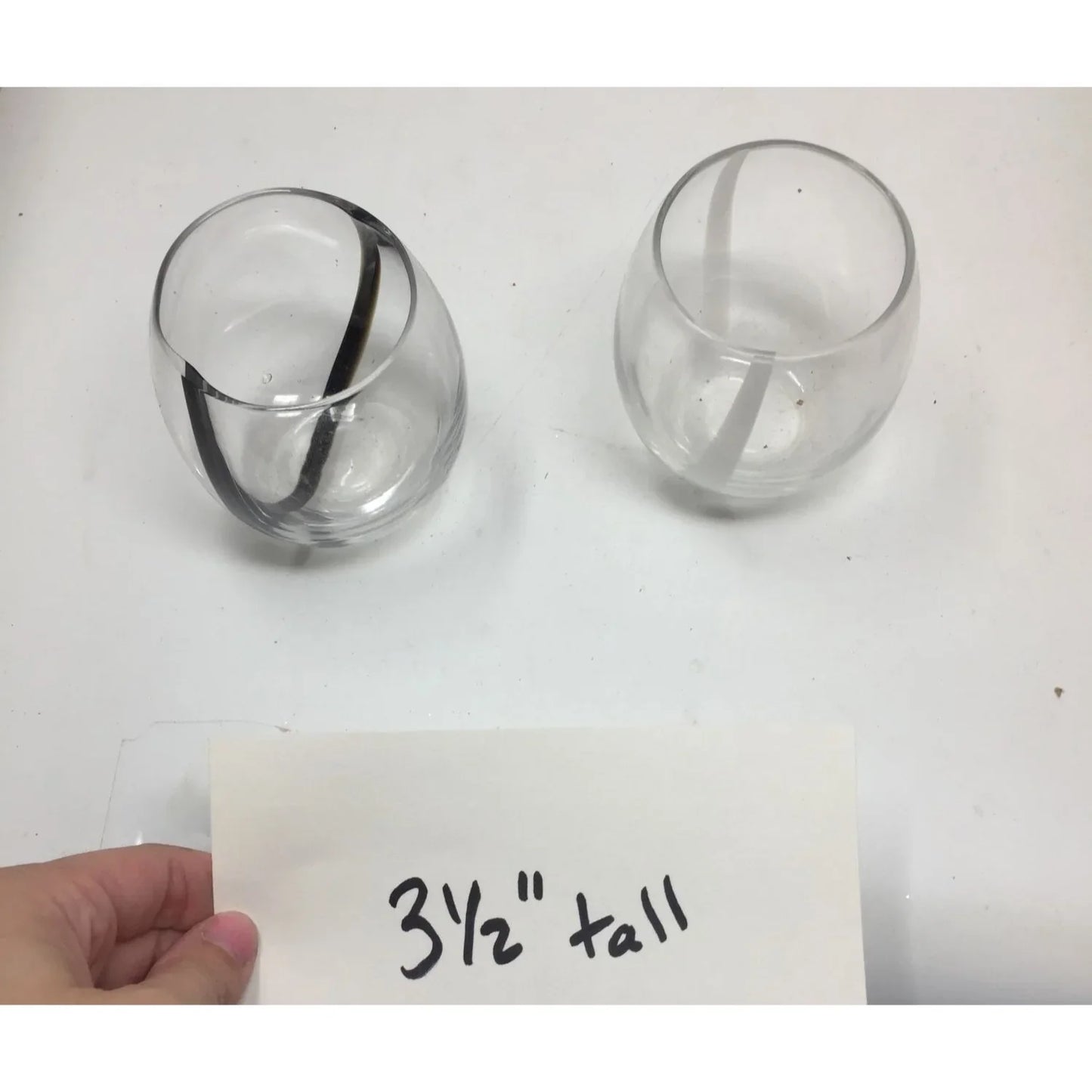 Two Short Clear Glass Drinking Glasses - each about 3.5'' tall - A+ Stuff