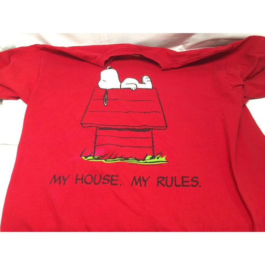 PEANUTS By SCHULTZ Mens SNOOPY MY HOUSE MY RULES T-Shirt Sz XL Red - A+ Stuff
