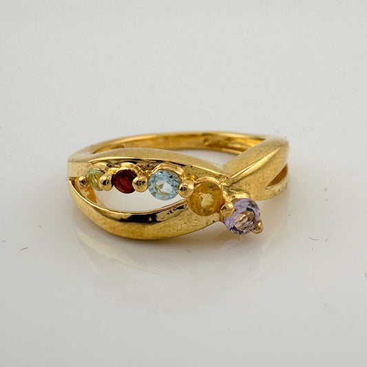 Mother's Multi-Gemstone Bypass Ring - Sterling Silver with 14kt Gold Overlay Size 7