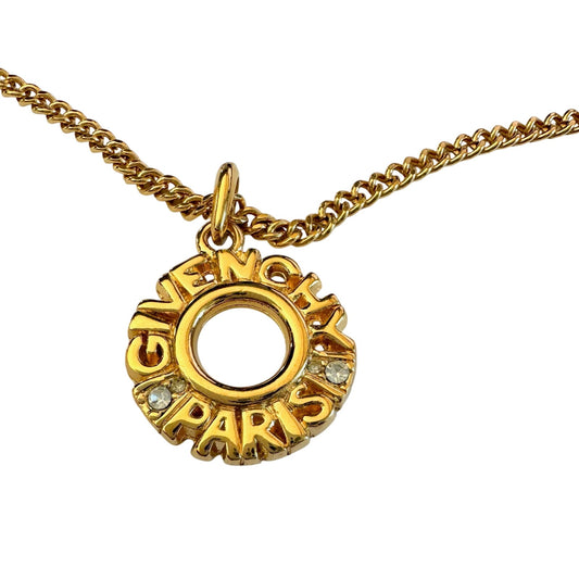 Givenchy Paris Round Pendant with Rhinestones Necklace and hang Tag
