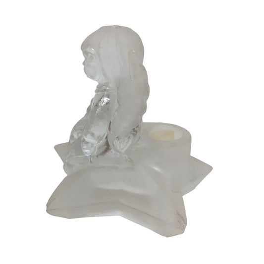 Vintage "Celebrations Crystal Clear" Frosted Clear Glass Angel Figurine Candle Holder - A+ Stuff