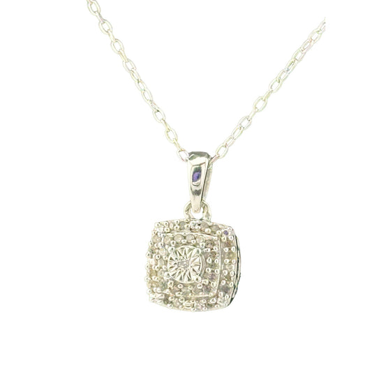 Stunning Cushion Cut 1/4 Carat Diamond Cluster Pendant with Necklace - Sterling Silver