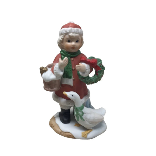 Vintage Homco #5304 Christmas Girl With Goose Figurine 5" Tall - A+ Stuff