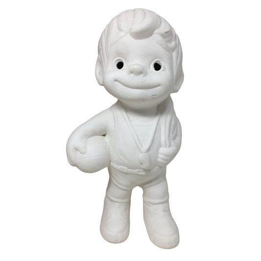 Vintage 1984 Decorative Ceramic Young Boy holding Basketball- Paint Yourself or Keep as is!