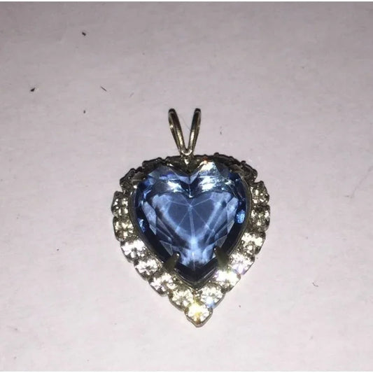 Womens Necklace Pendant with Blue Heart Rhinestone and Clear Rhinestones around it - A+ Stuff
