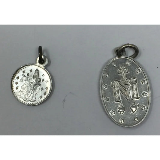 Two Small Silver Religious Christian Catholic Charms/Pendants- Jesus/Mary - A+ Stuff