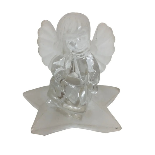 Vintage "Celebrations Crystal Clear" Frosted Clear Glass Angel Figurine Candle Holder - A+ Stuff