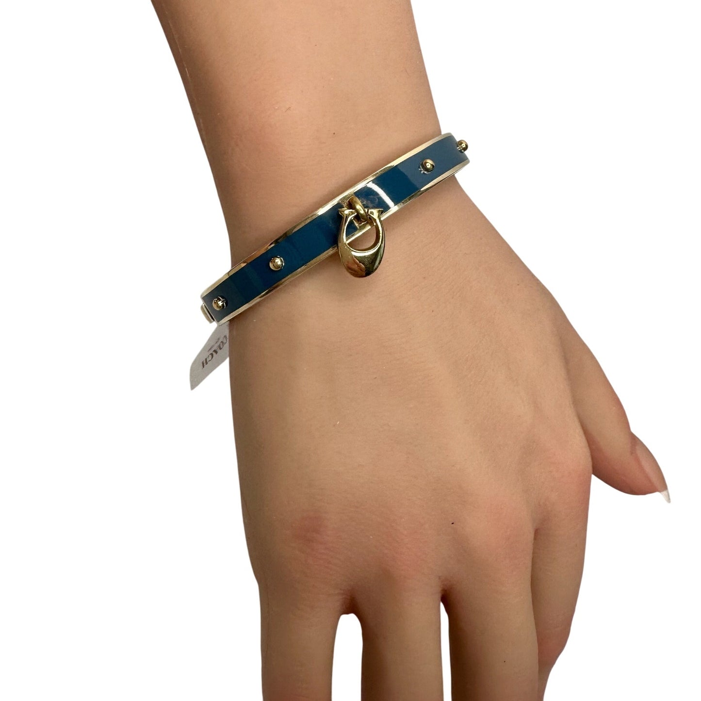 Coach Enamel Riveted Signature C Hinge Bangle Bracelet Teal Green- NWT