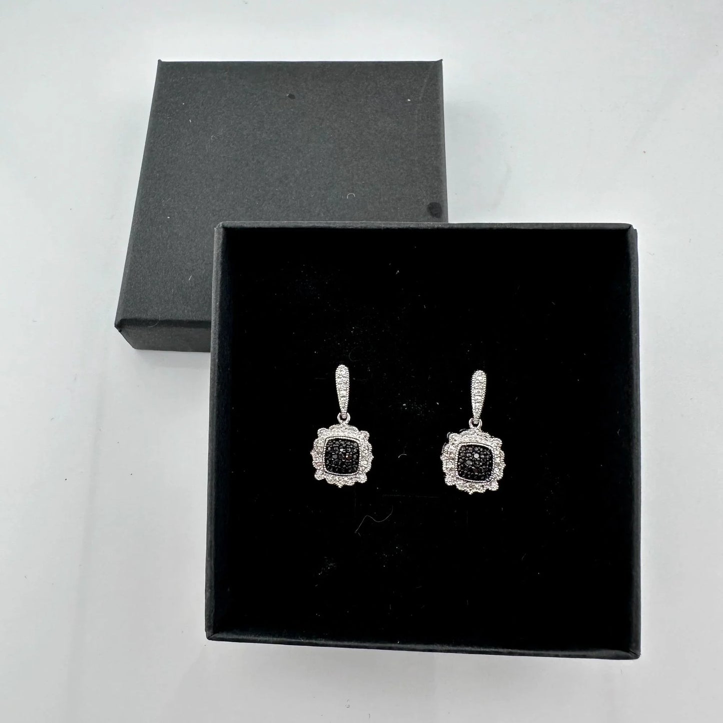 Elegant Black and White Diamond Cluster Dangle Earrings - A+ Stuff