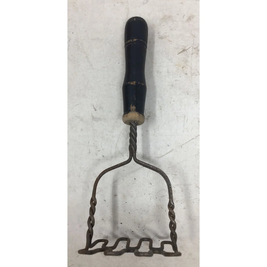 Heavy Twisted Wire Double Wavy Base Vintage Potato Masher Long Wood Handle - A+ Stuff