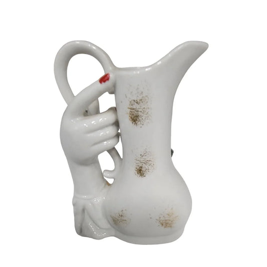 Porcelain Hand holding tall Pitcher Vase with Roses / Rosettes - Gold Accents Mid-century Believed to be Lefton Lefton A+ Stuff