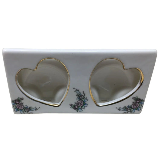 Ceramic Heart Trinket Dish/Jewelry Holder with Two Hearts/Flower print A+ Stuff A+ Stuff