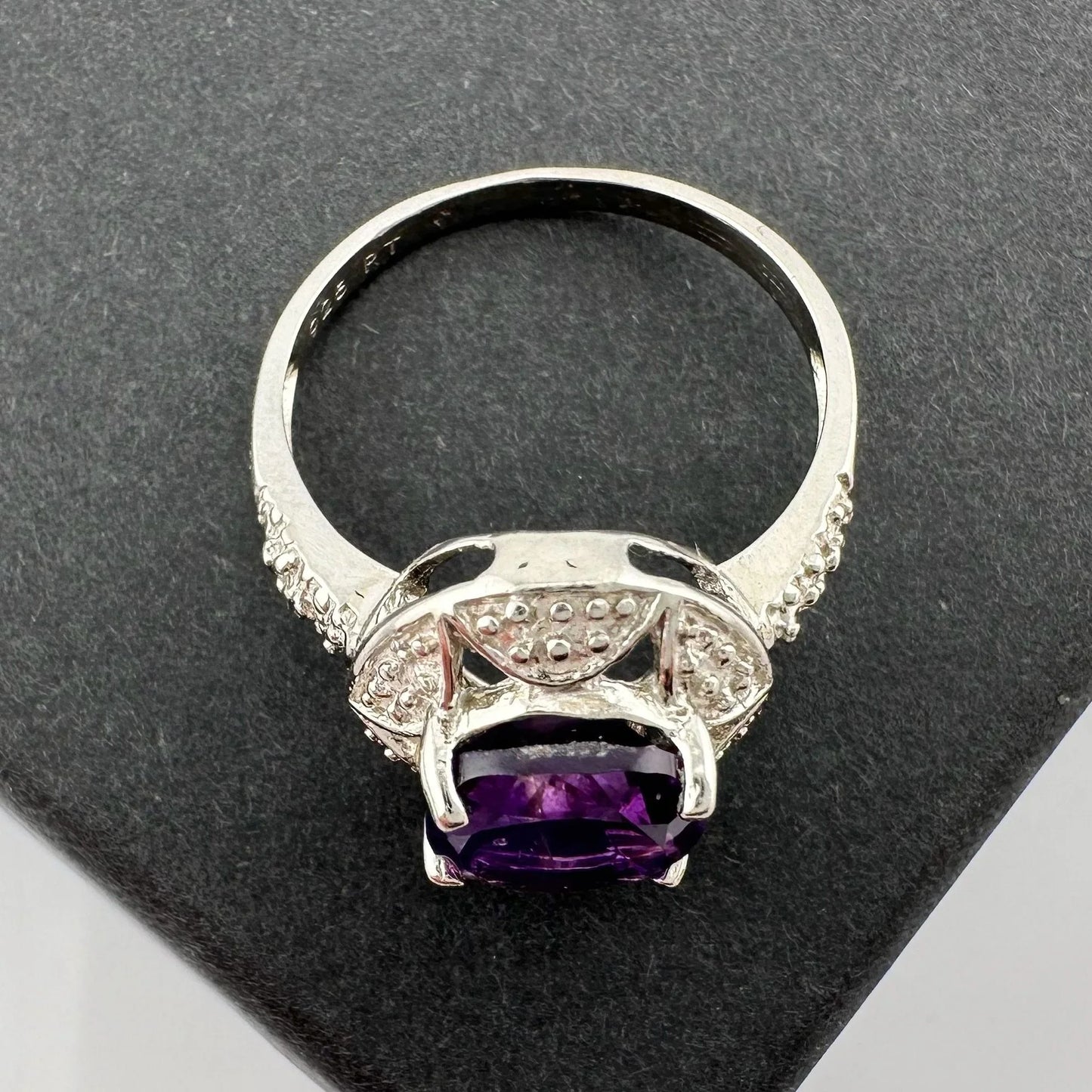 Beautiful Dark Purple Amethyst and Diamond Accent Ring - Sterling Silver Size 7.25 - A+ Stuff
