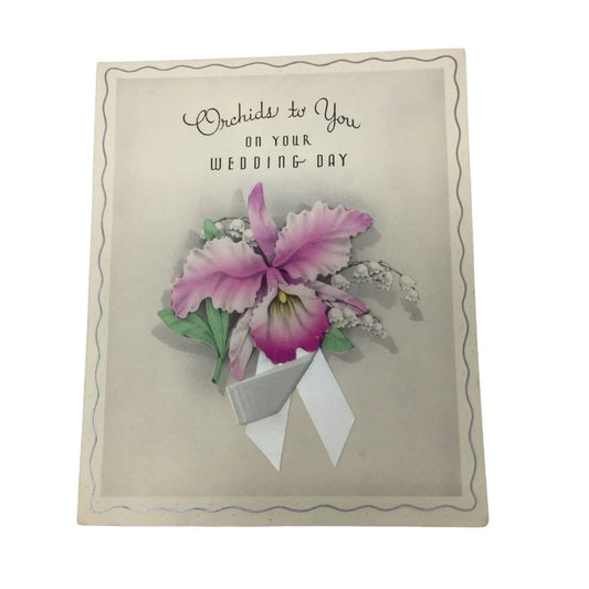 "Orchids to You On Your Wedding Day" Vintage Paper Wedding Card with Handwriting inside - A+ Stuff