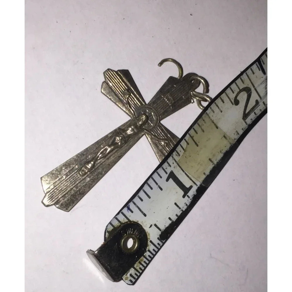 Vintage Silver Tone 1 3/4 Inch Religious Jesus on The Cross Necklace Pendant - A+ Stuff