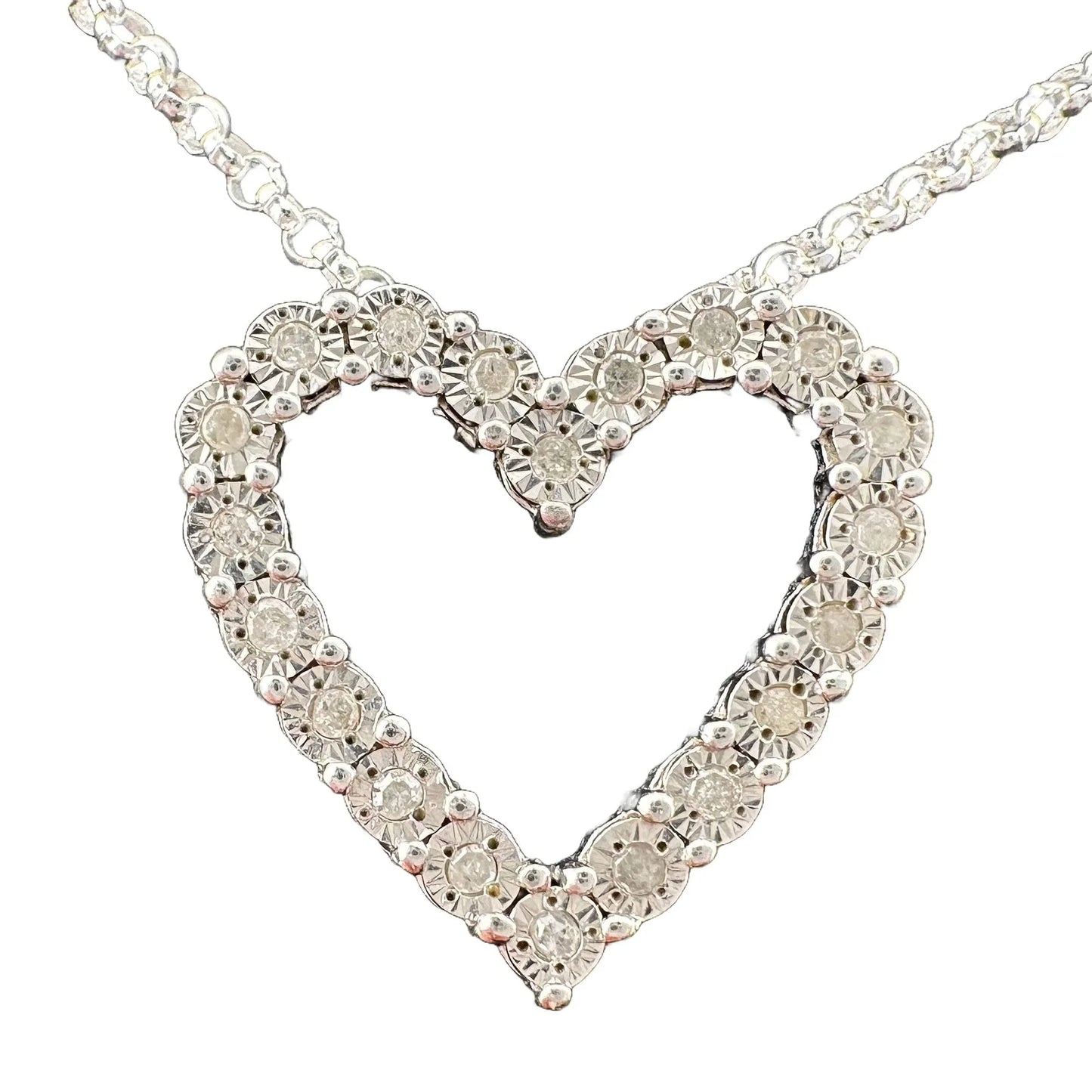 Beautiful Heart Necklace w Natural Diamonds in Illusion Settings - A+ Stuff