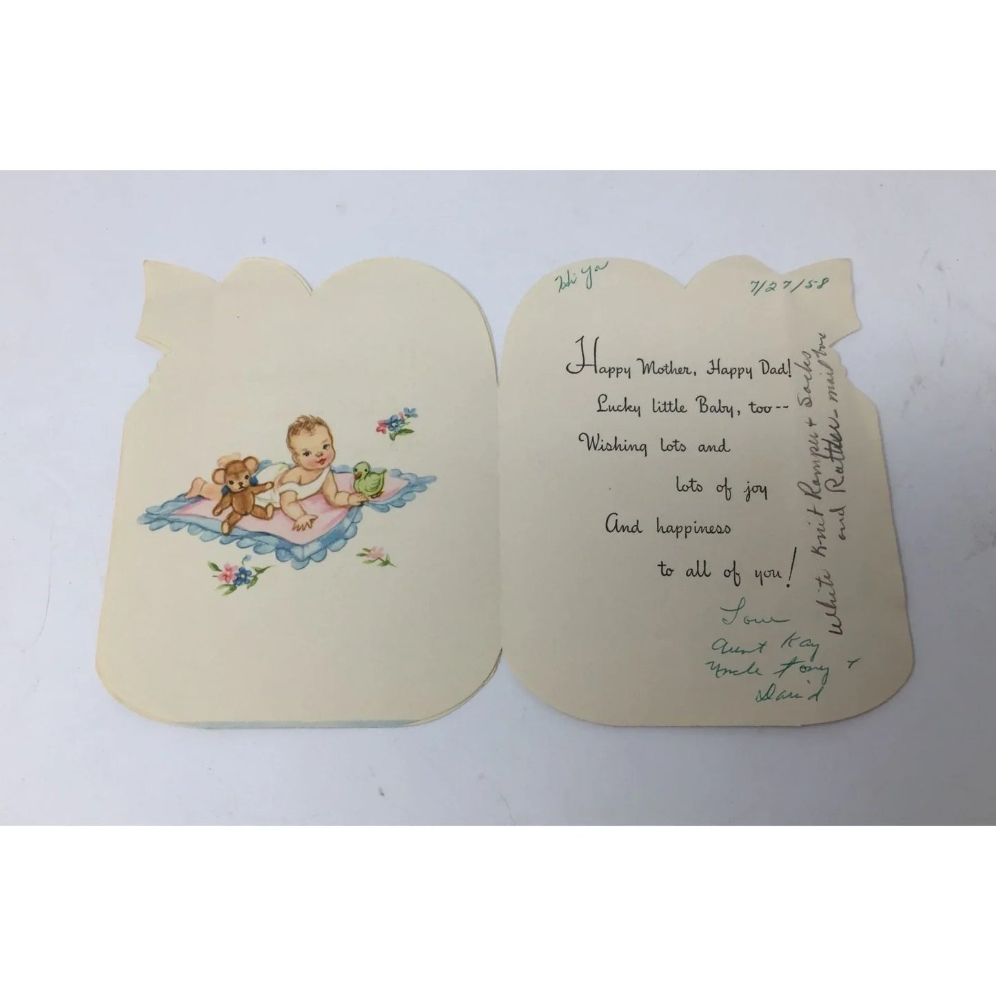 Vintage 1958 "Congratulations on the New Arrival" Card with Handwriting inside - A+ Stuff