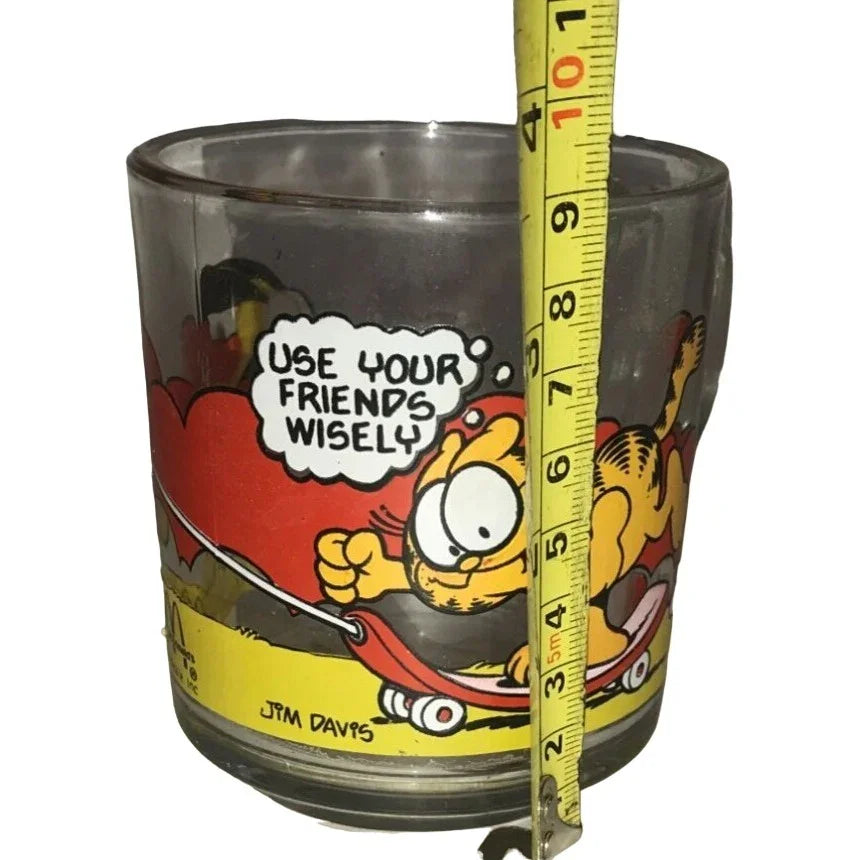 Vintage 1978 McDonalds Garfield Jim Davis Skateboarding Friends Glass Mug Cup - A+ Stuff