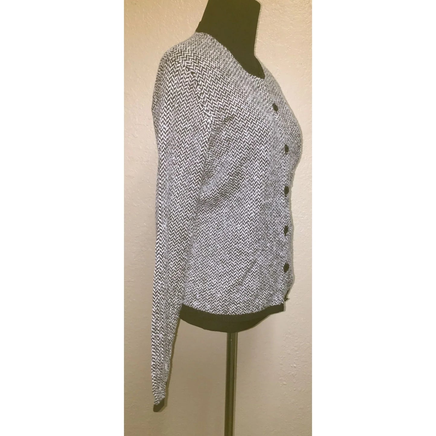 Talbots Size Small Cardigan Sweater Grey/Black with Buttons - A+ Stuff