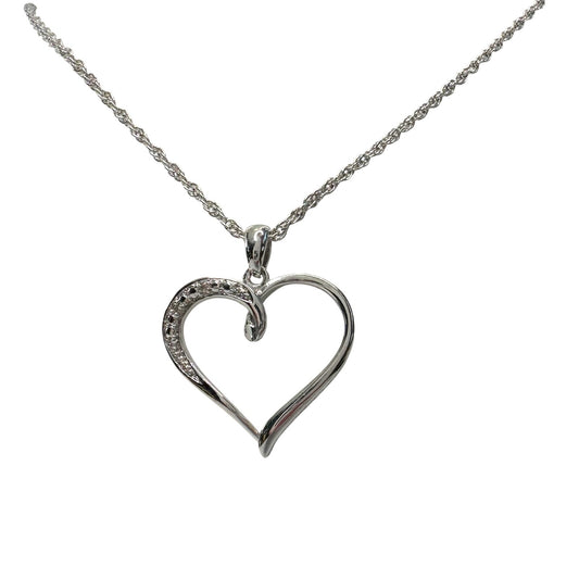 Heart Pendant with Diamond Accent - Rhodium Plated with 15" chain