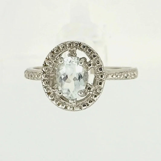Lovely Floating Halo Oval Aquamarine Gemstone Ring with Diamond Accent - Sterling .925 - A+ Stuff