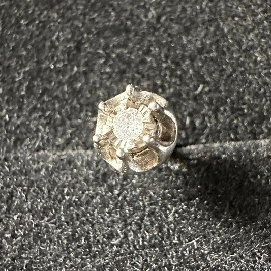 Pretty and Petite Diamond Stud Earrings Illusion Setting Center with Sterling Silver Ruffled Petal Edges - A+ Stuff