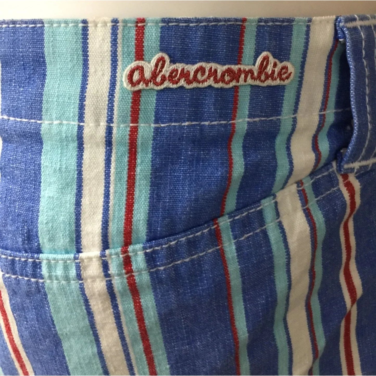 Abercrombie Size 16 Girls Blue, White, Red Striped Button Up Shorts w/ Pockets Abercrombie A+ Stuff