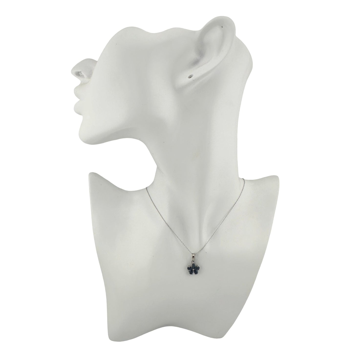 Natural Blue Sapphire Flower Necklace with Pendant - Sterling Silver - Simply Beautiful!