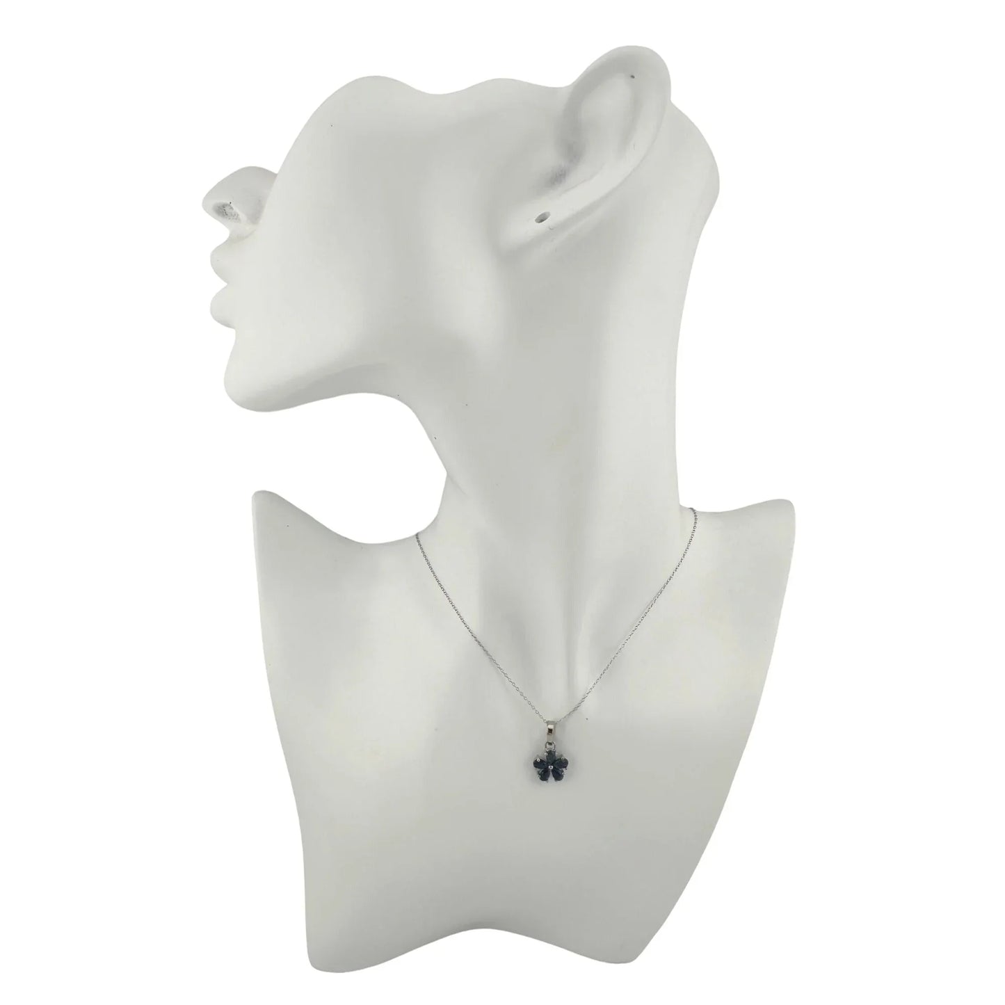 Natural Blue Sapphire Flower Necklace with Pendant - Sterling Silver - Simply Beautiful! - A+ Stuff