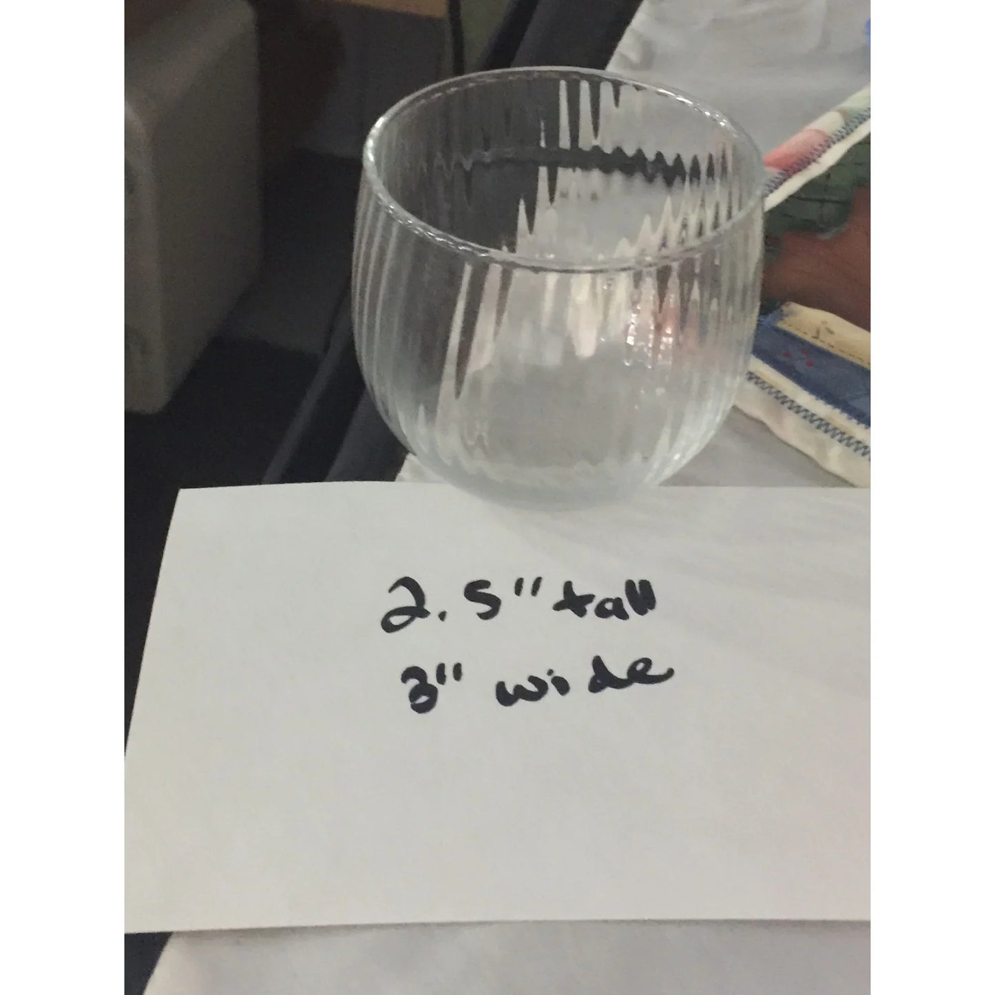 Short Textured Clear Glass Cup/Candle Holder - about 2.5'' by 3'' - A+ Stuff