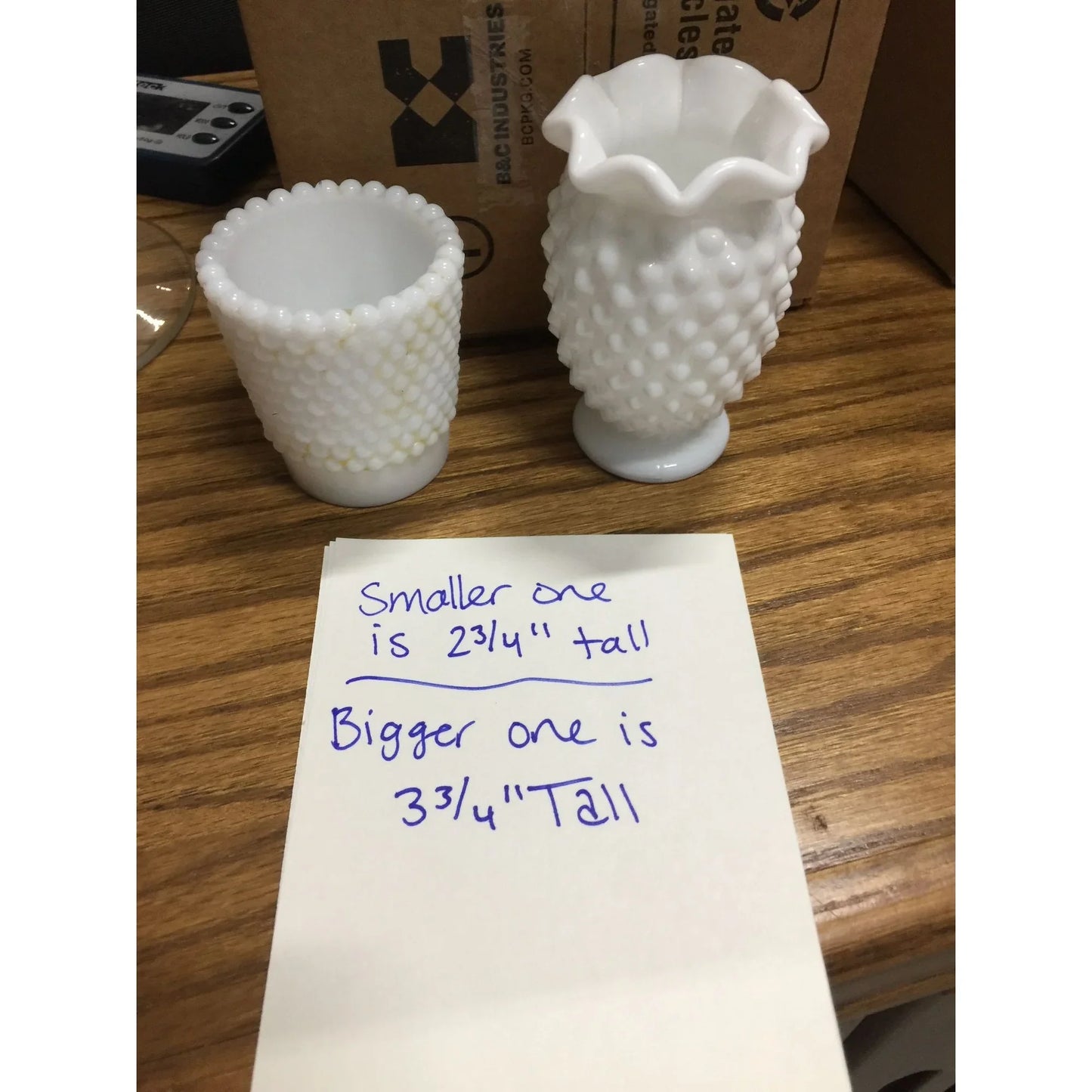 2 Small Miniature Vintage Fenton Hobnail Milk Glass Vases - A+ Stuff
