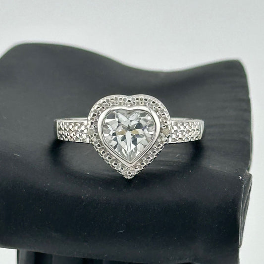 Heart Shaped Cut Natural Crystal Amethyst and Diamond Ring - Size 7.25 Sterling - Diamond Accent