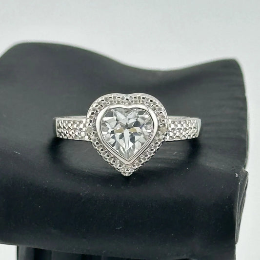 Heart Shaped Cut Natural Crystal Amethyst and Diamond Ring - Size 7.25 Sterling - Diamond Accent - A+ Stuff