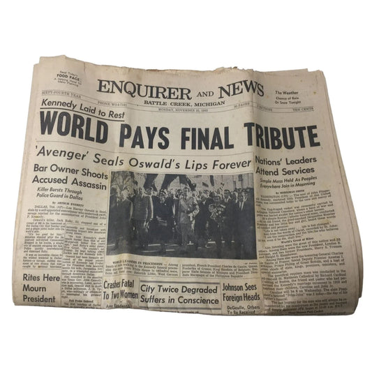 JFK Assassination Related Newspapers - Detroit Free Press & Battle Creek MI Enquirer & News Detroit Free Press & Battle Creek MI A+ Stuff