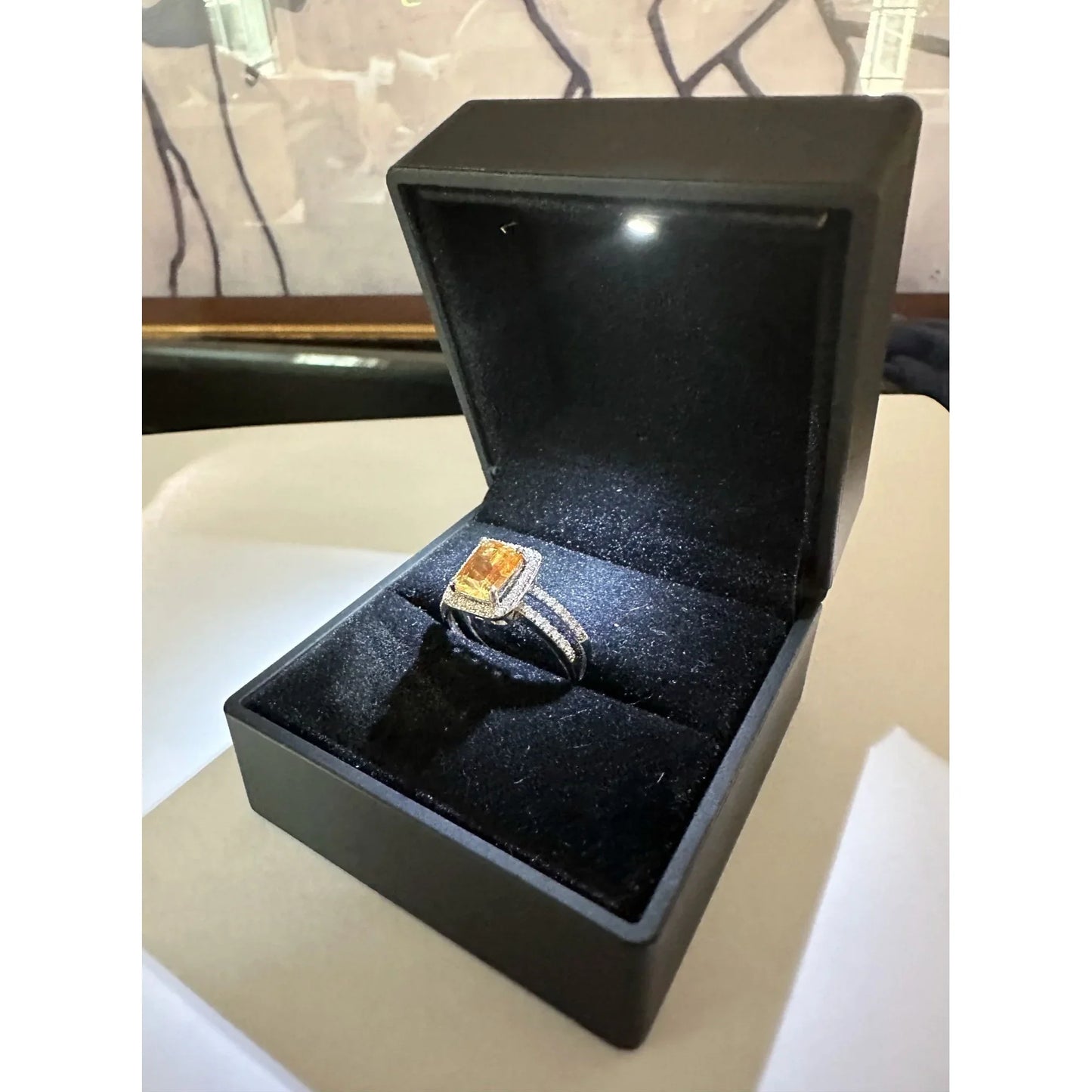 Radiant Cut Golden Citrine Gemstone Halo Set Surrounded with Diamond Accent - Sterling Silver - A+ Stuff